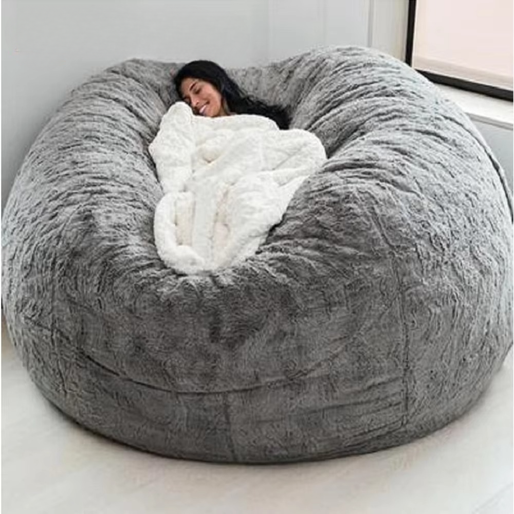 Plush 5ft Faux Fur Bean Bag Chair Cover - Soft Lounge Cushion