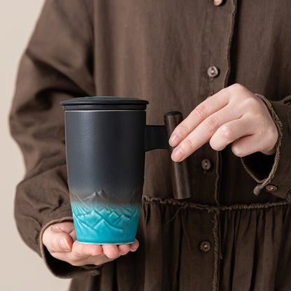 Vintage Tea Infuser Mug with Wooden Grip