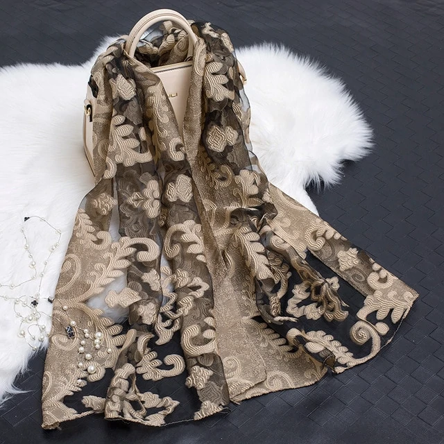 Luxury Silk Scarf with Floral Pattern