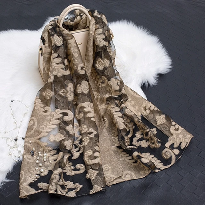 Luxury Silk Scarf with Floral Pattern