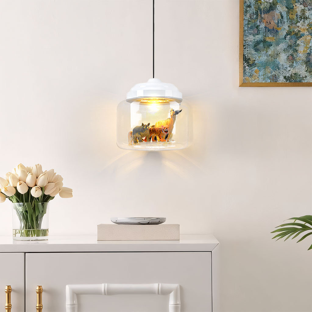 Colorful Kids Glass Pendant Lamp Fun Animal Theme