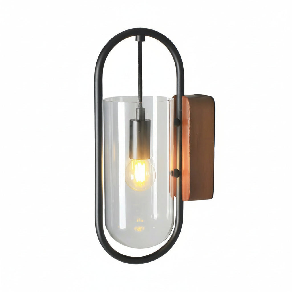 Vintage Wood LED Wall Lamp – Glass Shade