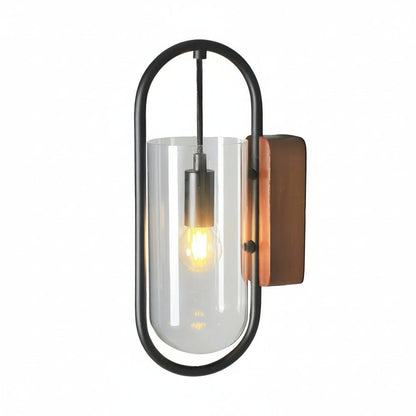 Vintage Wood LED Wall Lamp – Glass Shade