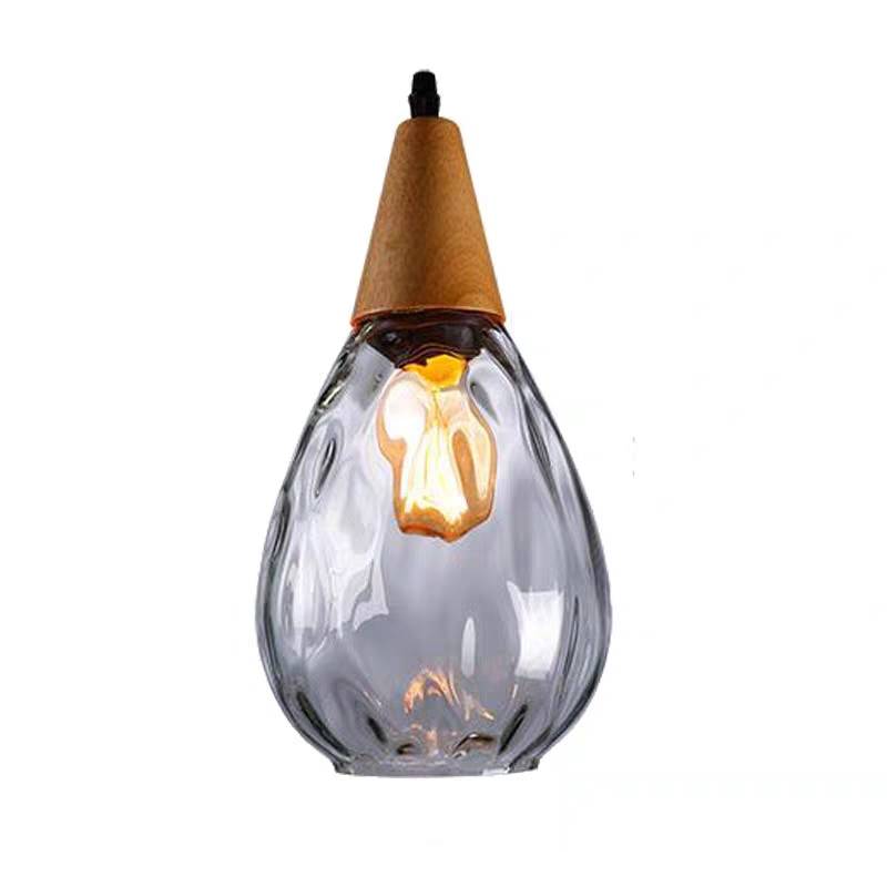 Stylish Glass Wooden Pendant Lamp Adjustable Hanging Light