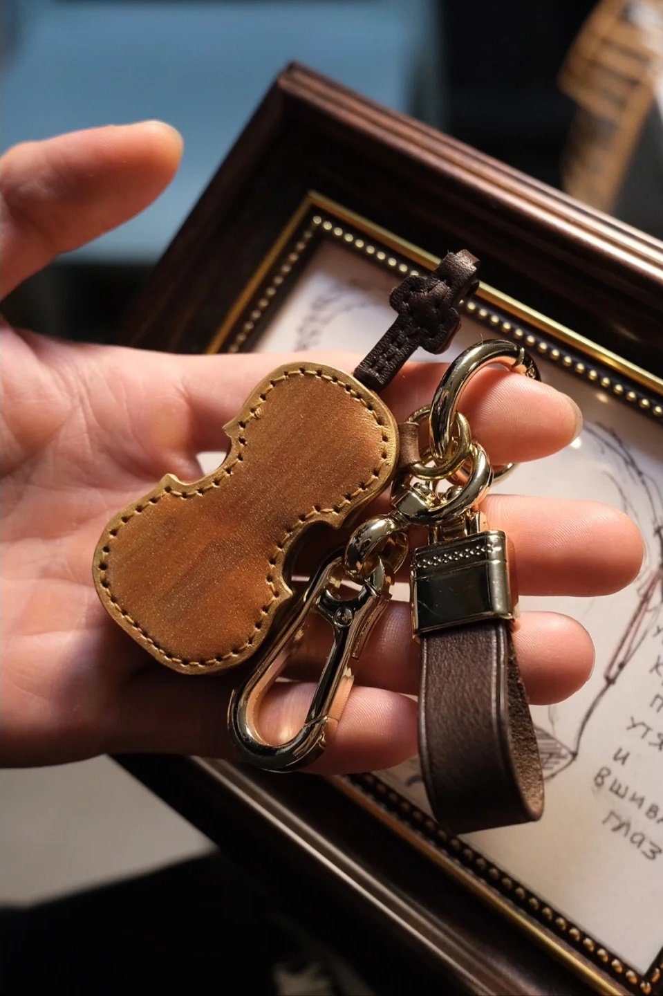Genuine Leather Music Keychain Pendant