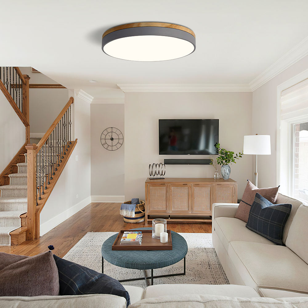 Rustic Wooden Semi Flush Ceiling Lamp