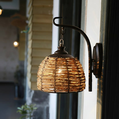 Rustic Woven Iron Wall Lamp