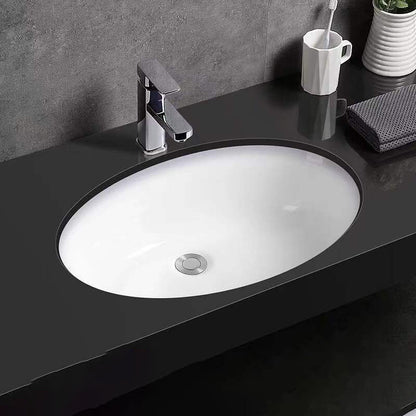 Contemporary Oval Ceramic Sink with Built-in Pop-Up Drain