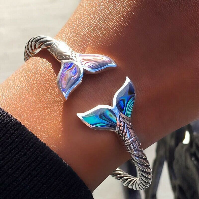 Oceanic Pearl Mermaid Scale Bangle Bracelet - Cofik