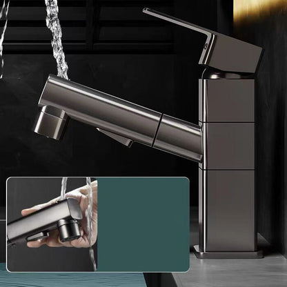 Modern Single Handle Bathroom Faucet with Pull Out Spray