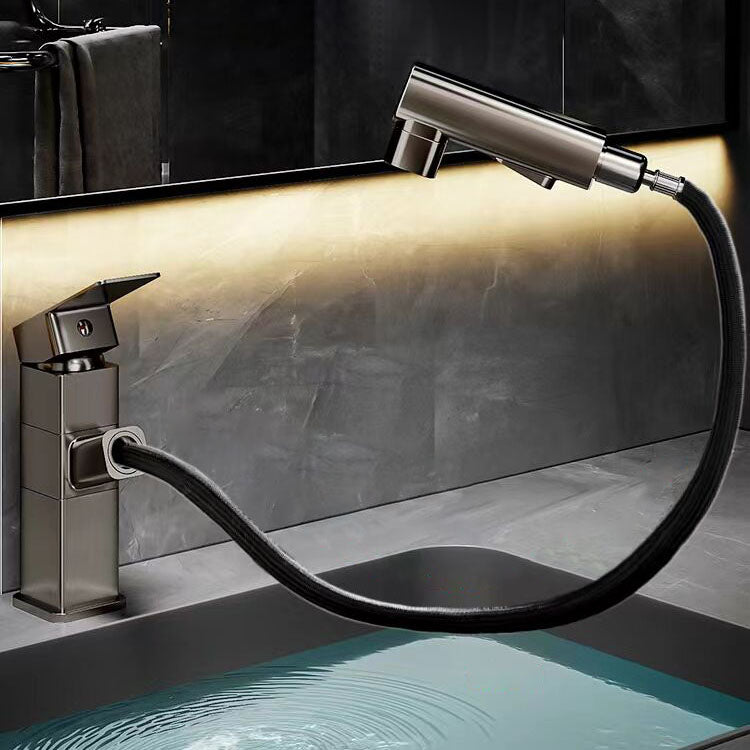 Modern Single Handle Bathroom Faucet with Pull Out Spray