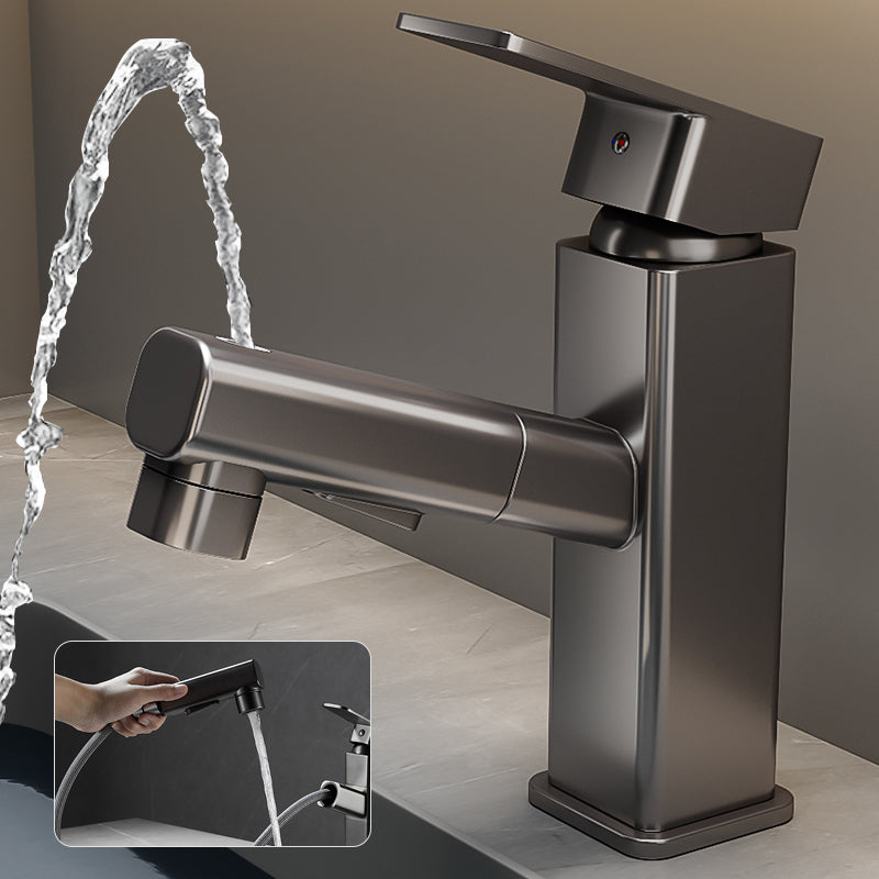 Modern Single Handle Bathroom Faucet with Pull Out Spray