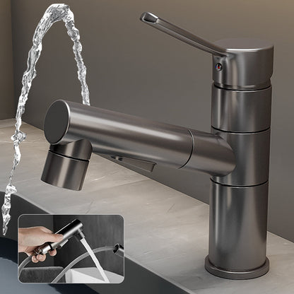 Modern Single Handle Bathroom Faucet with Pull Out Spray