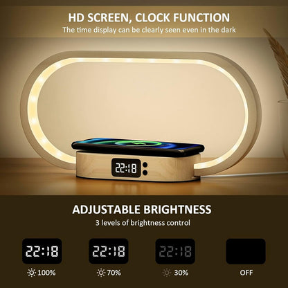 Smart LED Bedside Table Lamp with Clock
