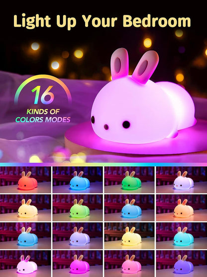 Cute Bunny Nursery Night Light with Colorful LED