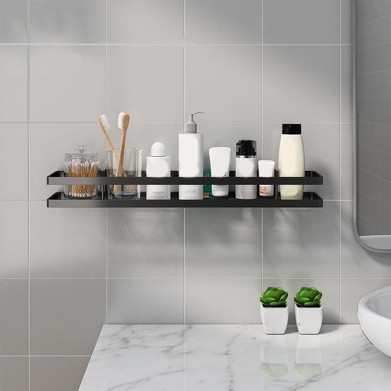 Modern 2-Piece Black Metal Bathroom Shelf Set