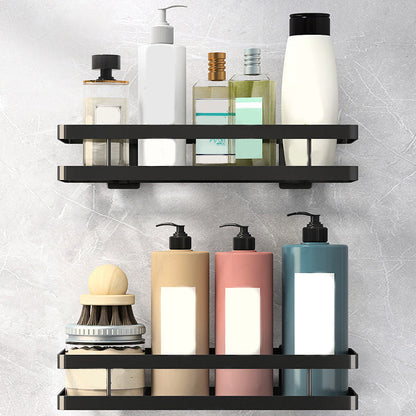 Modern 2-Piece Black Metal Bathroom Shelf Set