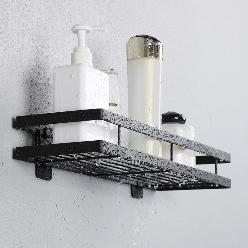 Modern 2-Piece Black Metal Bathroom Shelf Set