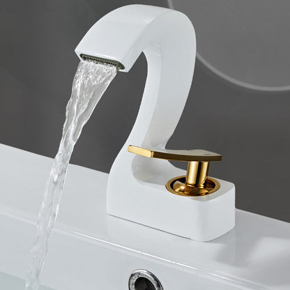 Contemporary Single Handle Bathroom Sink Faucet Brass Finish