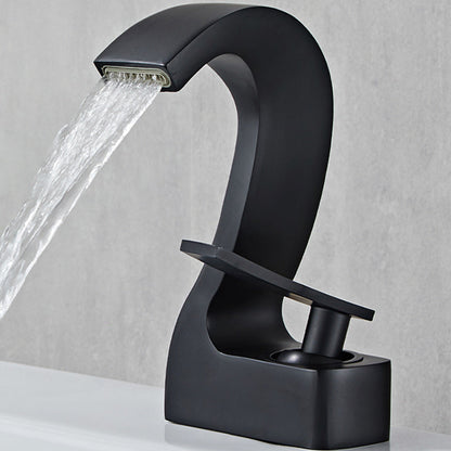 Contemporary Single Handle Bathroom Sink Faucet Brass Finish - Cofik
