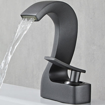 Contemporary Single Handle Bathroom Sink Faucet Brass Finish