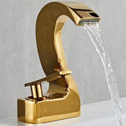 Contemporary Single Handle Bathroom Sink Faucet Brass Finish