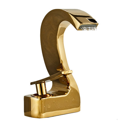 Contemporary Single Handle Bathroom Sink Faucet Brass Finish