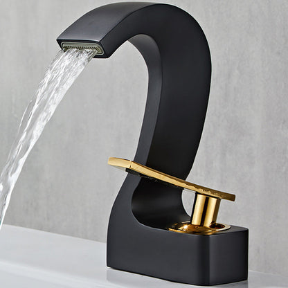 Contemporary Single Handle Bathroom Sink Faucet Brass Finish