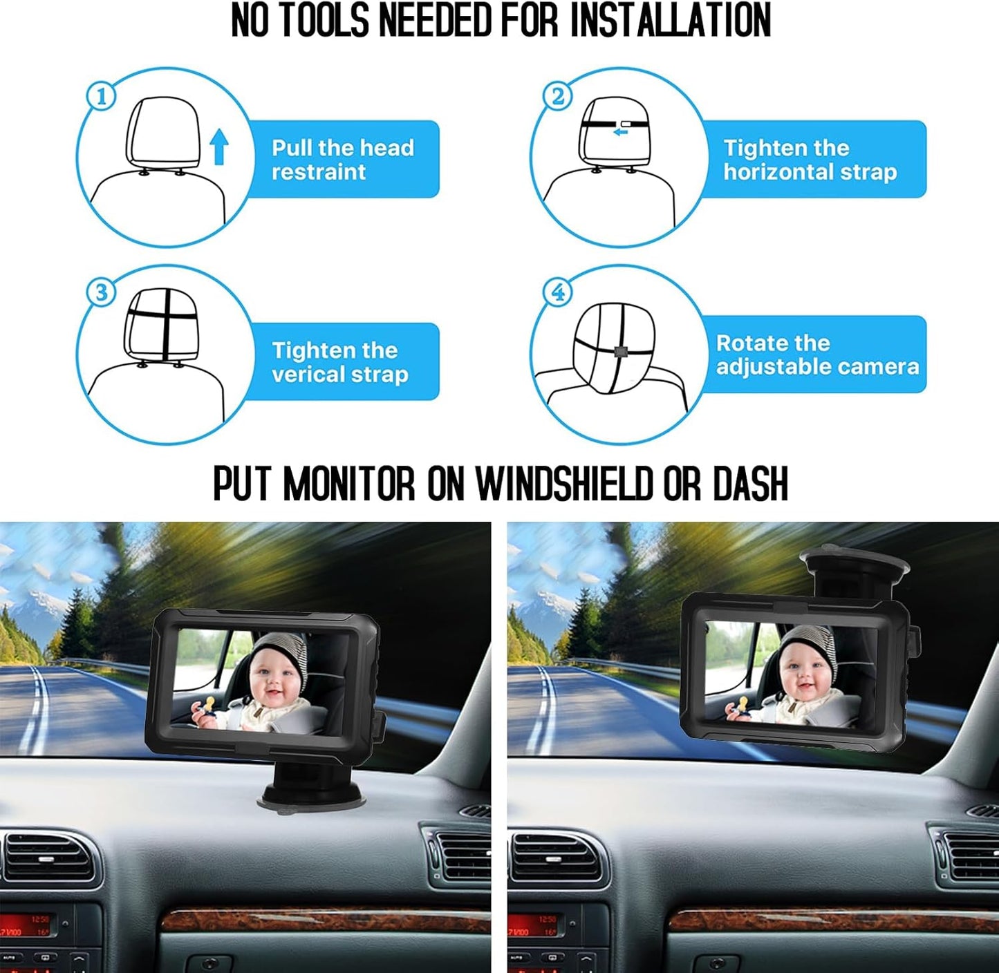Baby Car Seat Mirror with HD Camera and 4.3 Display