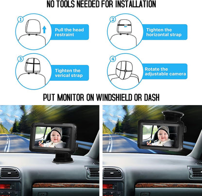 Baby Car Seat Mirror with HD Camera and 4.3 Display