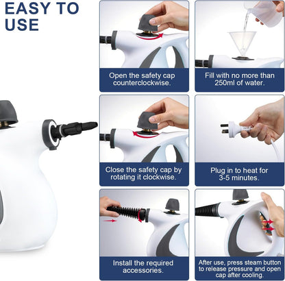 Powerful Handheld Steam Cleaner with 9 Accessories