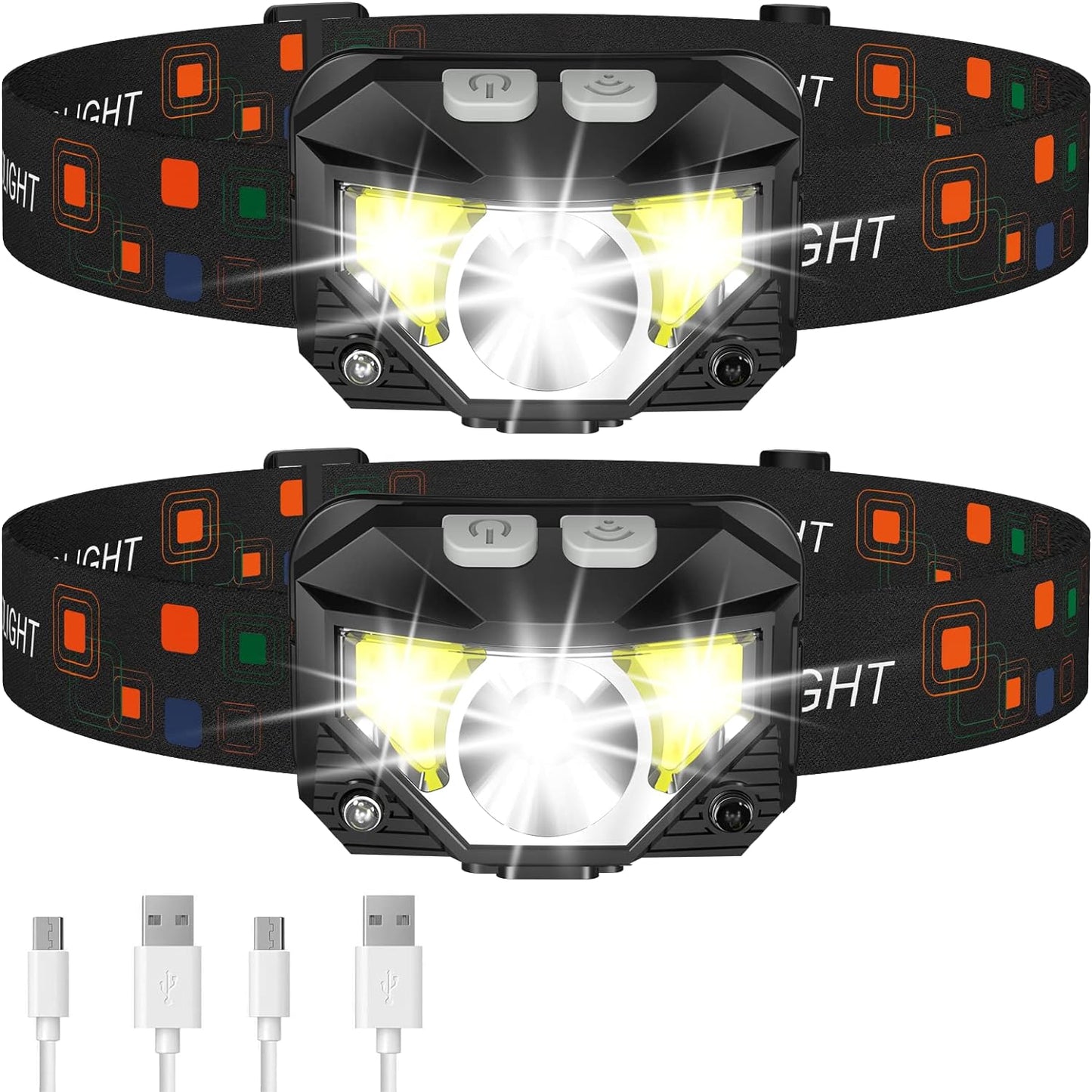 Bright LED Rechargeable Headlamp Flashlight 2-Pack Waterproof - Cofik