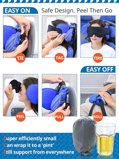 Soft Travel Neck Pillow Set with Eye Mask & Strap