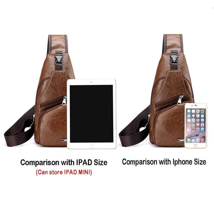 Big Mens Genuine Leather Cross Body Backpack Bag