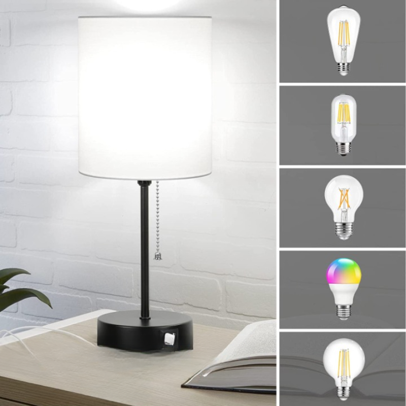 Compact USB Bedside Table Lamps Set of 2