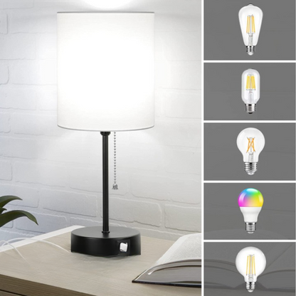 Compact USB Bedside Table Lamps Set of 2