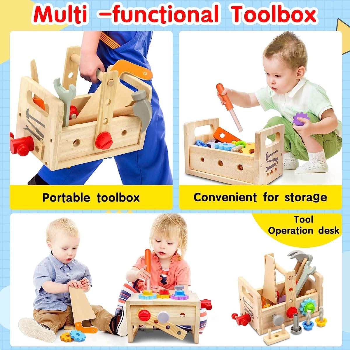 Wooden Toy Toolbox for Kids Creative Play