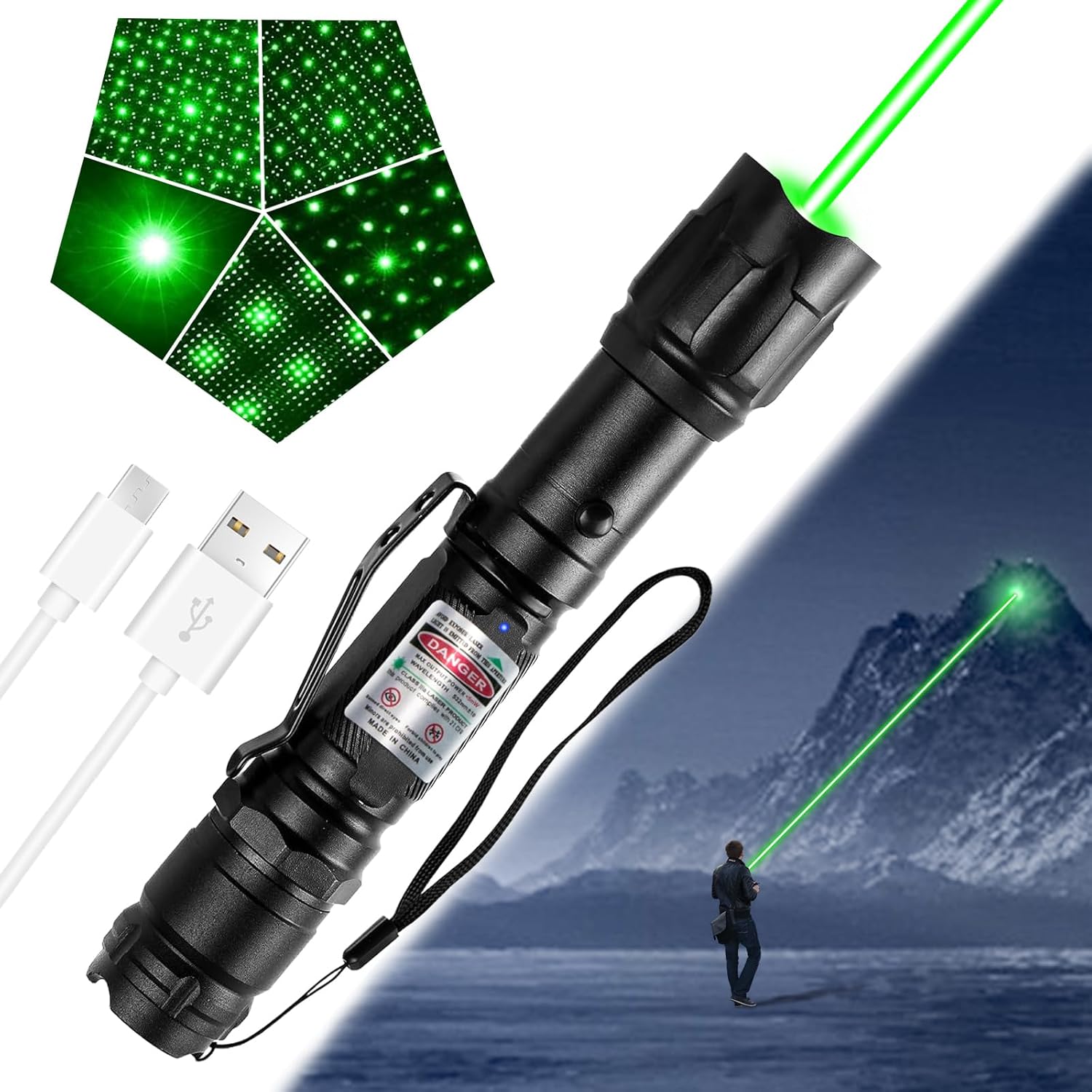 Bright Rechargeable LED Green Flashlight Torch - Cofik