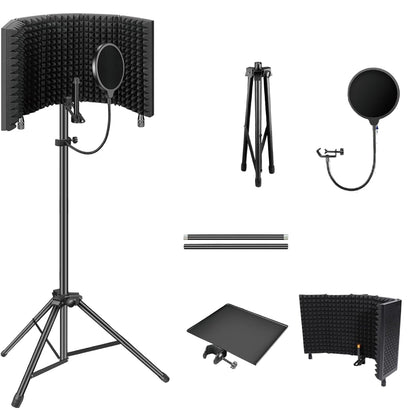 Portable Collapsible Mic Isolation Shield with Tripod Stand