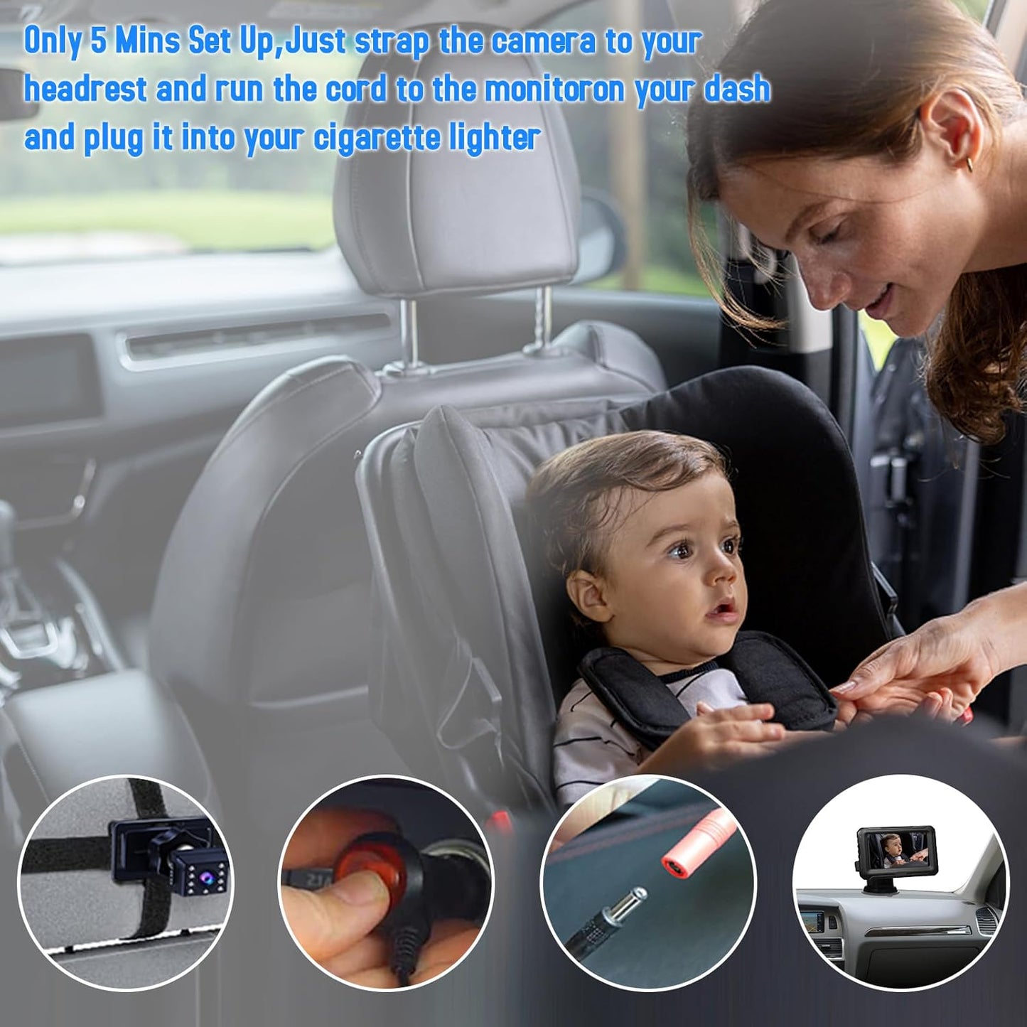 Baby Car Seat Mirror with HD Camera and 4.3 Display