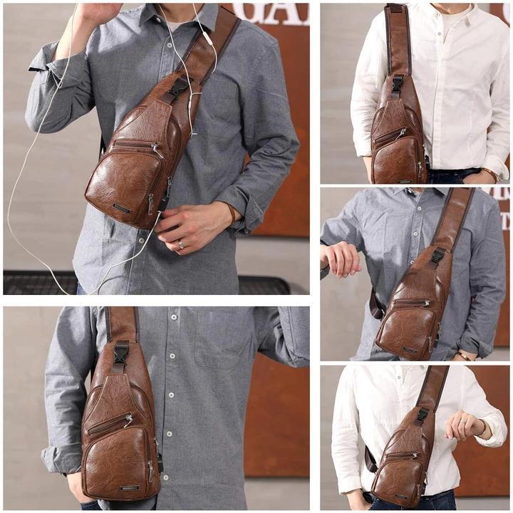 Big Mens Genuine Leather Cross Body Backpack Bag