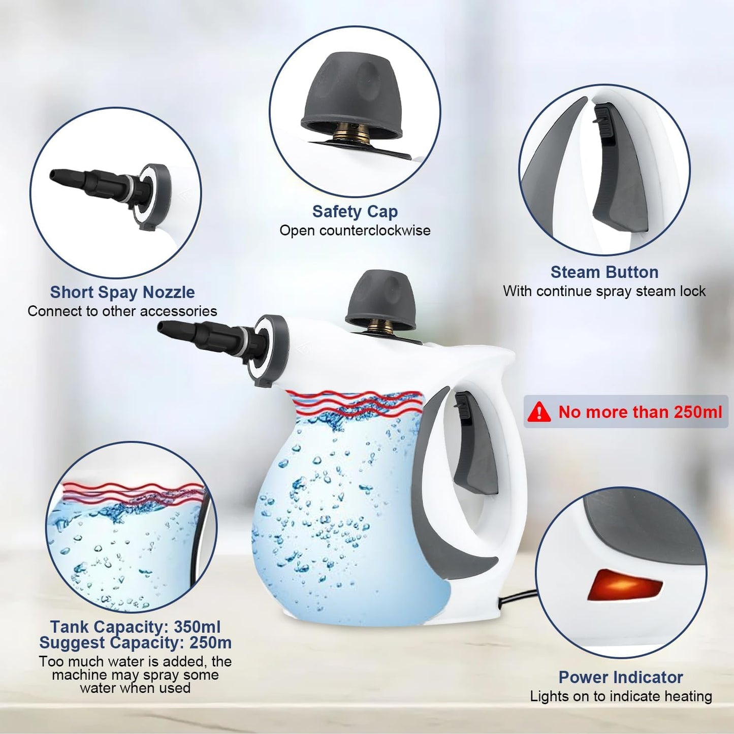 Powerful Handheld Steam Cleaner with 9 Accessories
