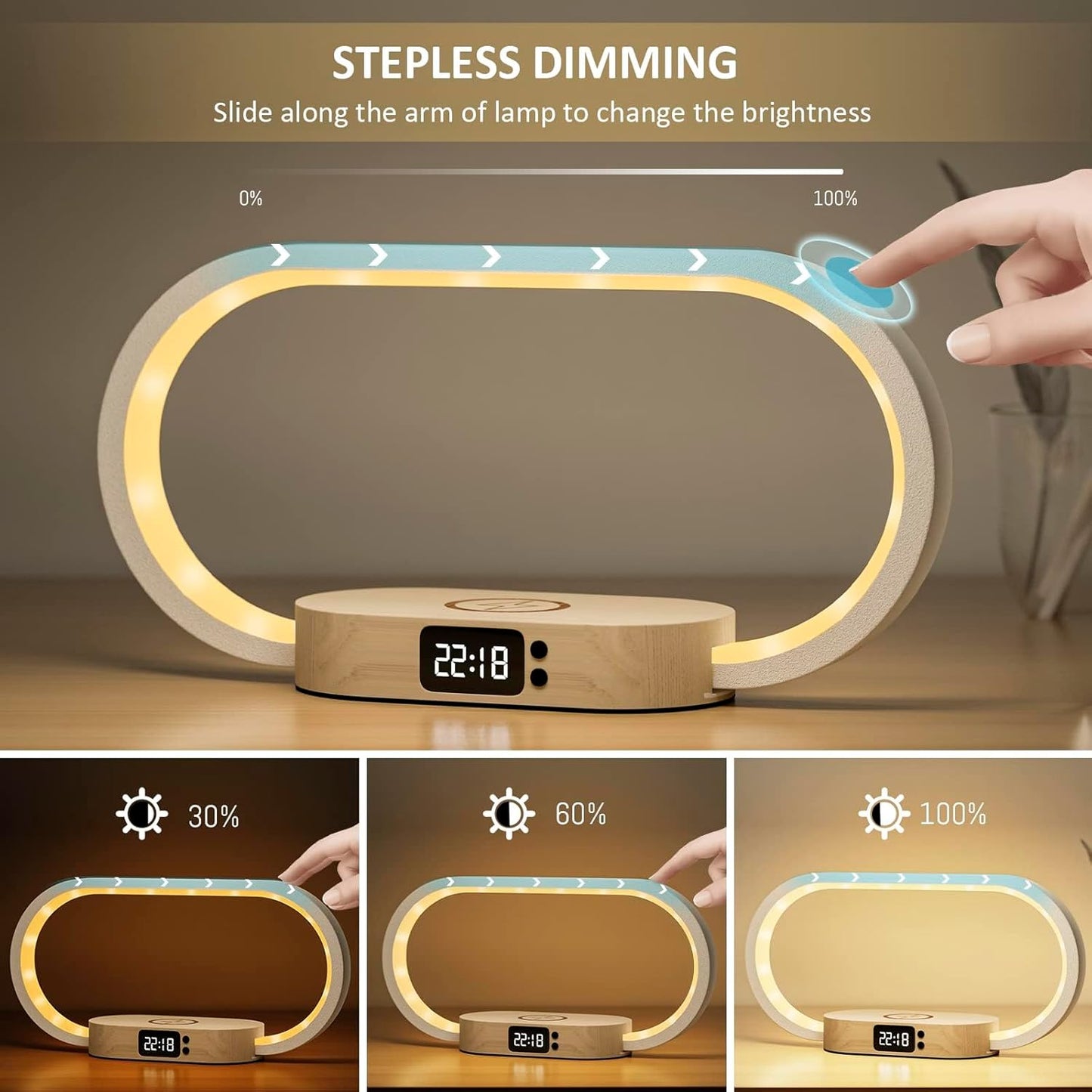 Smart LED Bedside Table Lamp with Clock