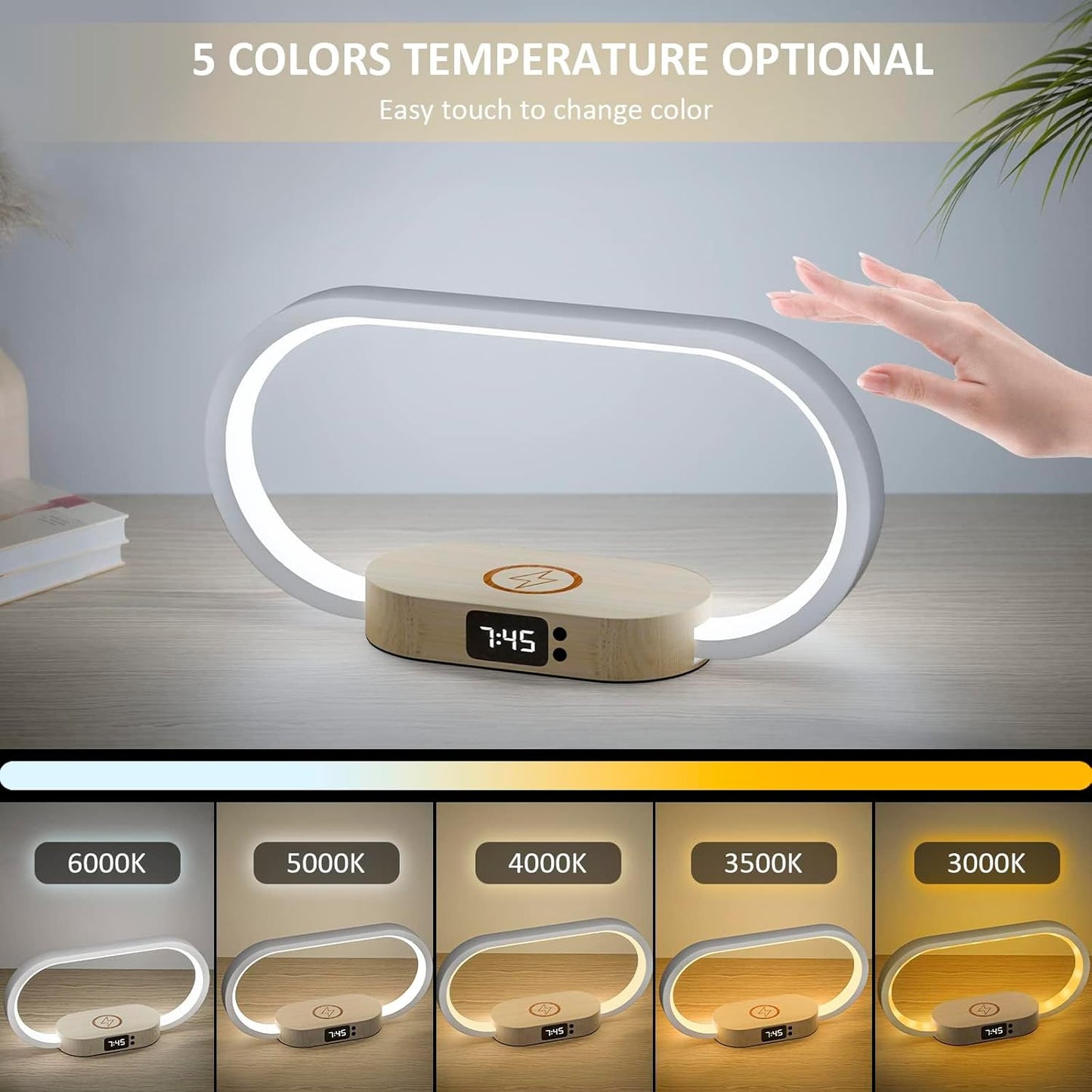 Smart LED Bedside Table Lamp with Clock