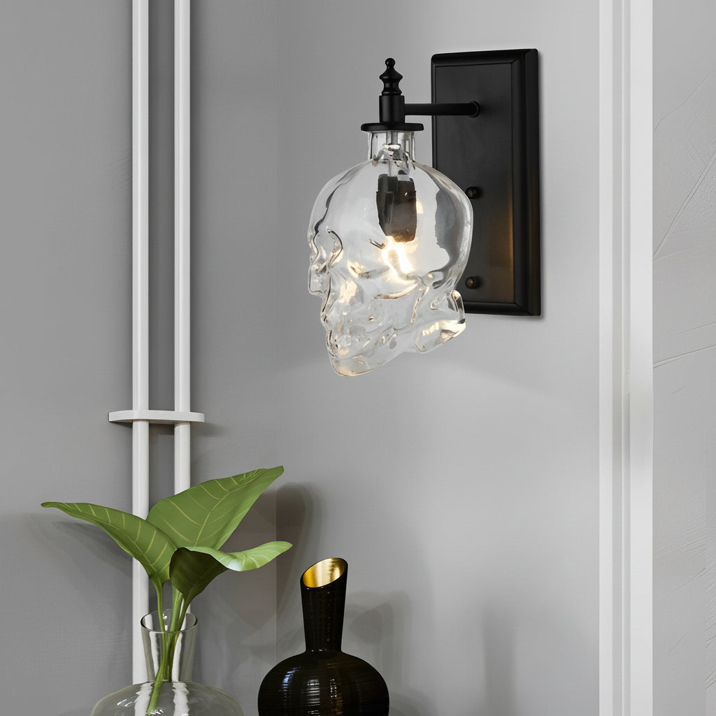 Edgy Metal Skull Wall Light - Dark Iron Decor Lamp