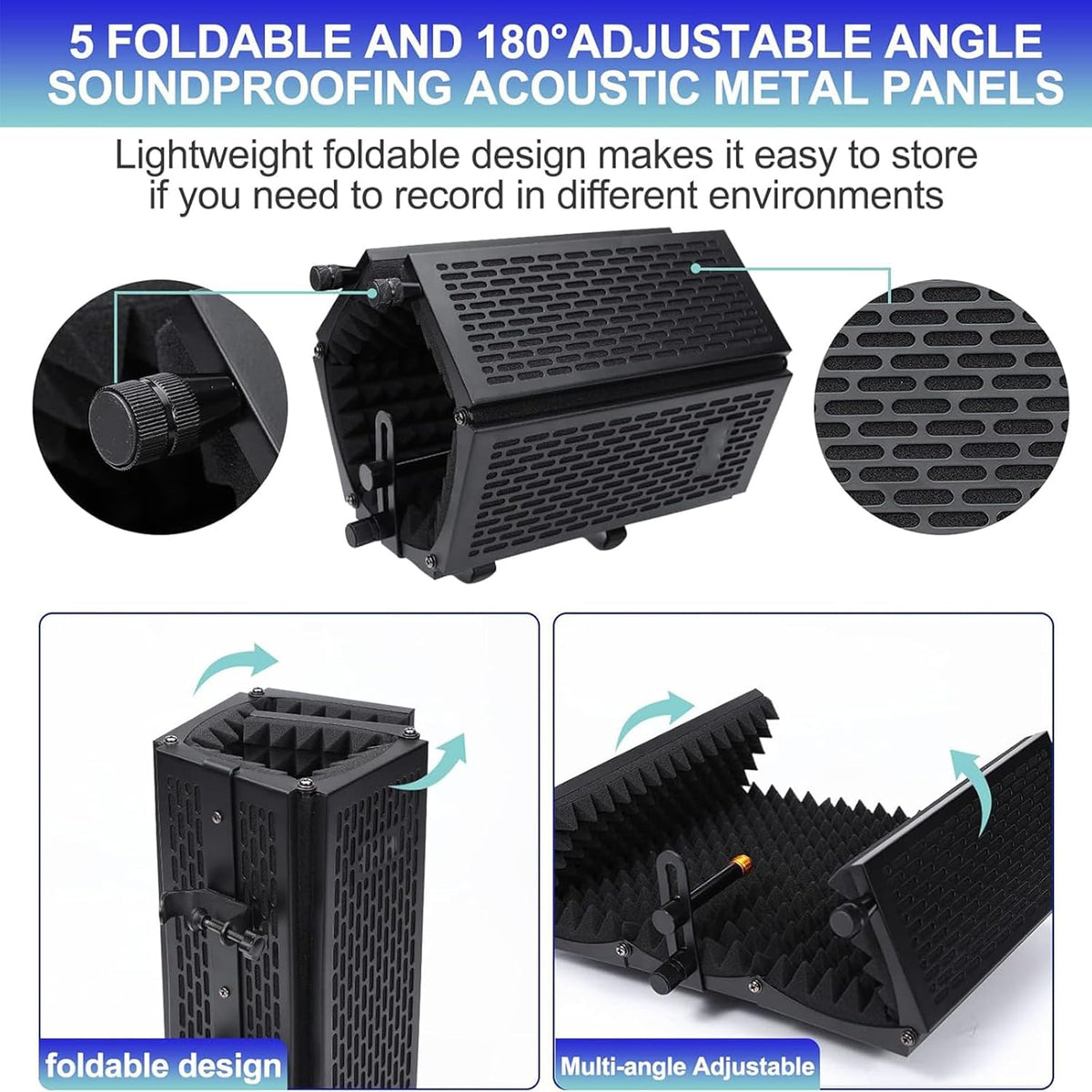 Portable Collapsible Mic Isolation Shield with Tripod Stand