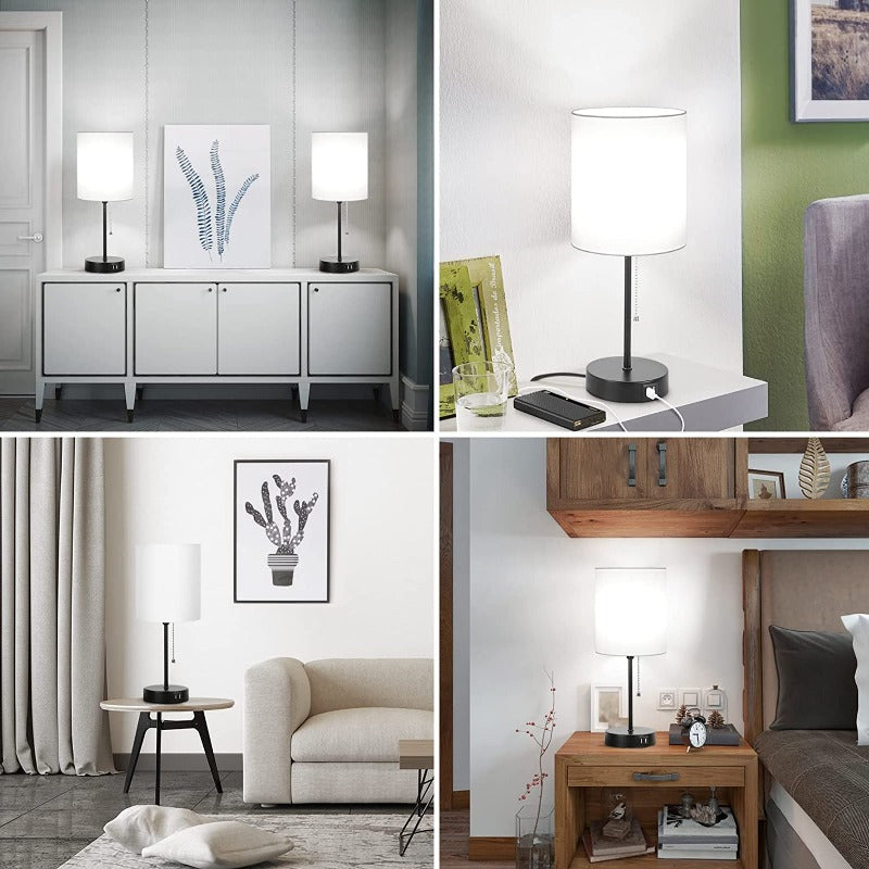 Compact USB Bedside Table Lamps Set of 2