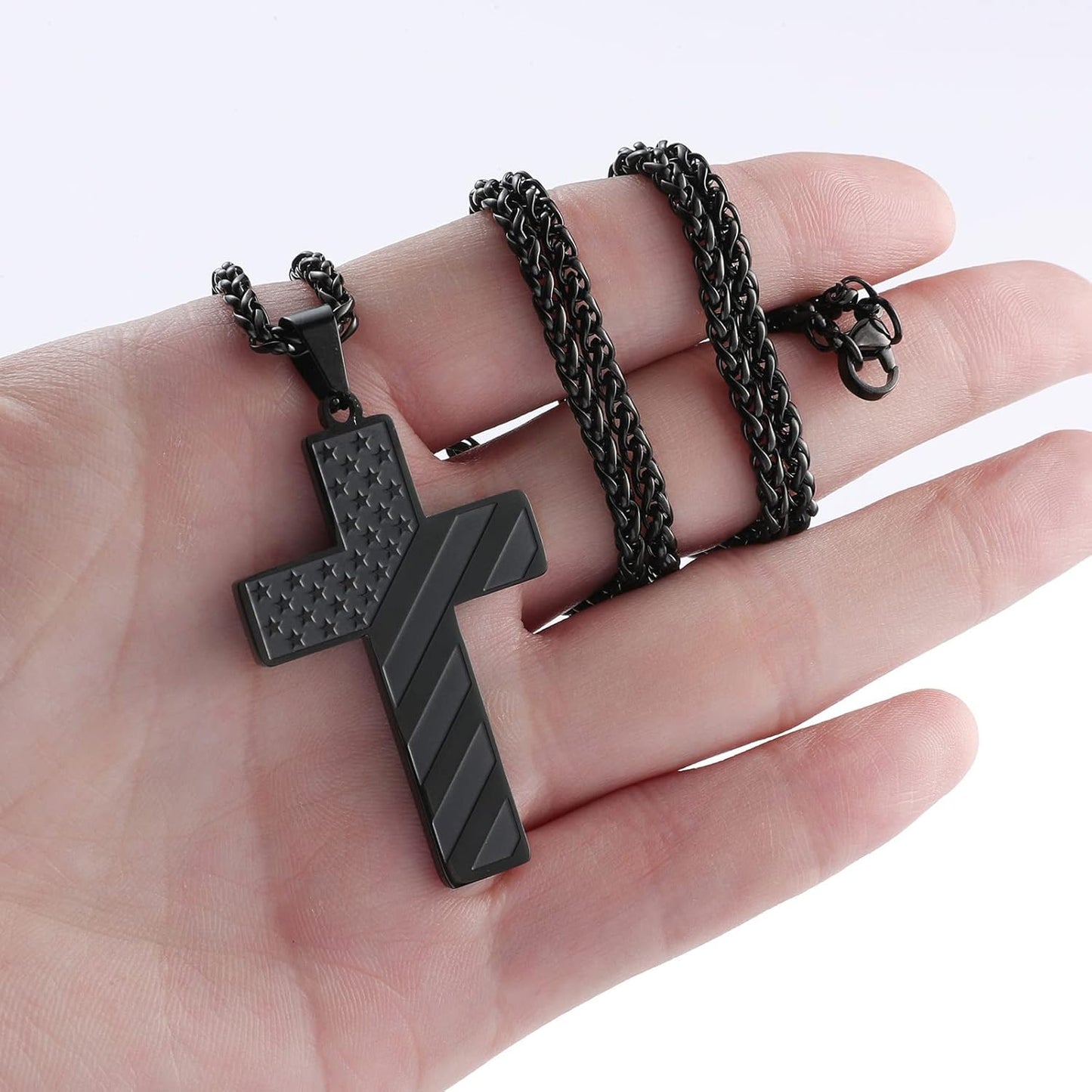 Patriotic USA Flag Cross Pendant Necklace