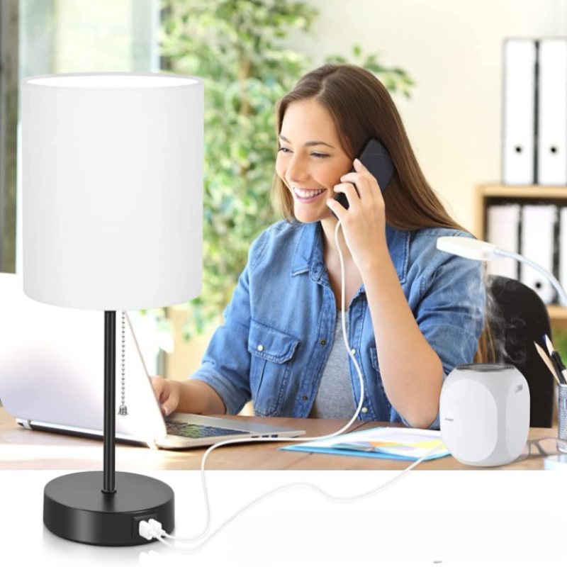 Compact USB Bedside Table Lamps Set of 2