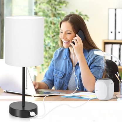 Compact USB Bedside Table Lamps Set of 2
